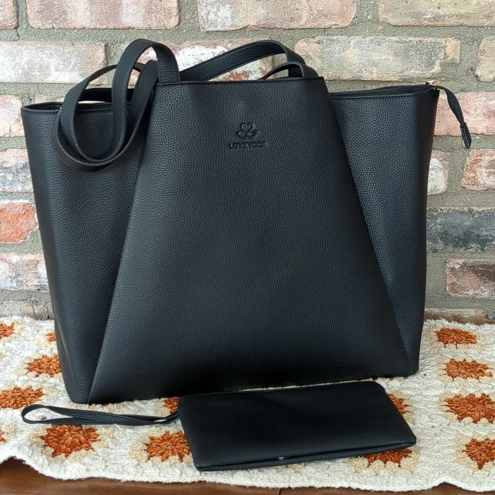 Lovevook Women's Black Faux Leather Laptop Commuter Bag Tote Large Purse, NEW